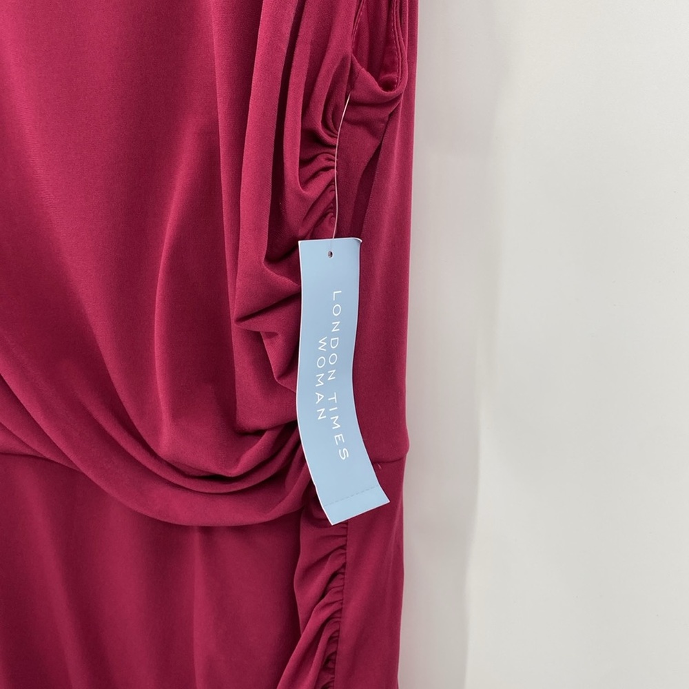 London Times Plum Purple Asymmetrical Shirred Tulip Dress Size 22W - Picture 7 of 9